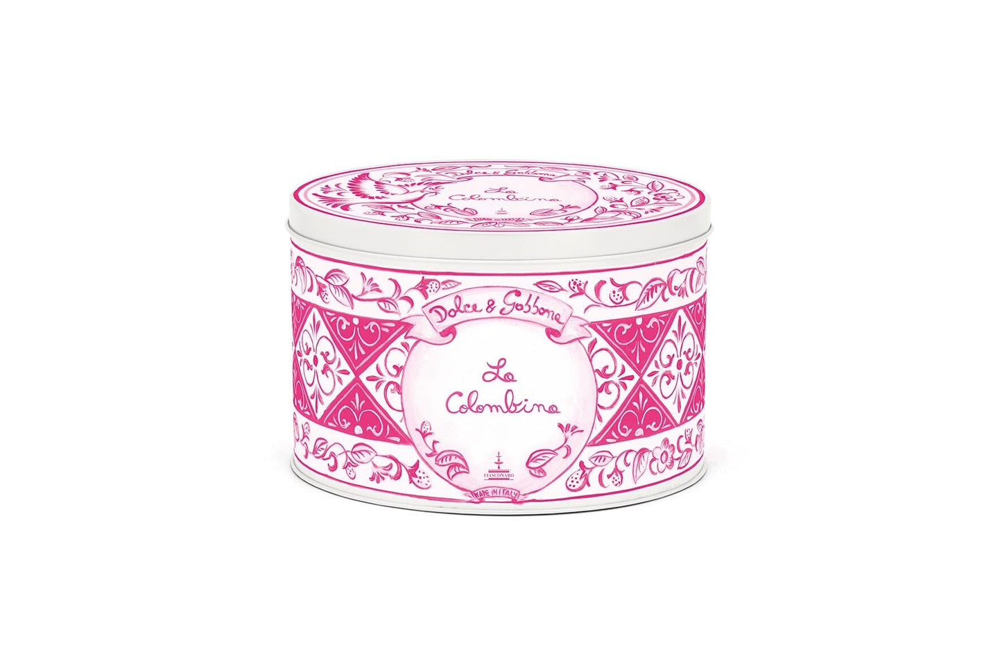 Colombina Fiasconaro in der Dose von Dolce & Gabbana mit Mandarinenessenz und Mandel- und Pistazienglasur, dekoriert mit Zucker und Pistazien, 100 gr Fiasconaro