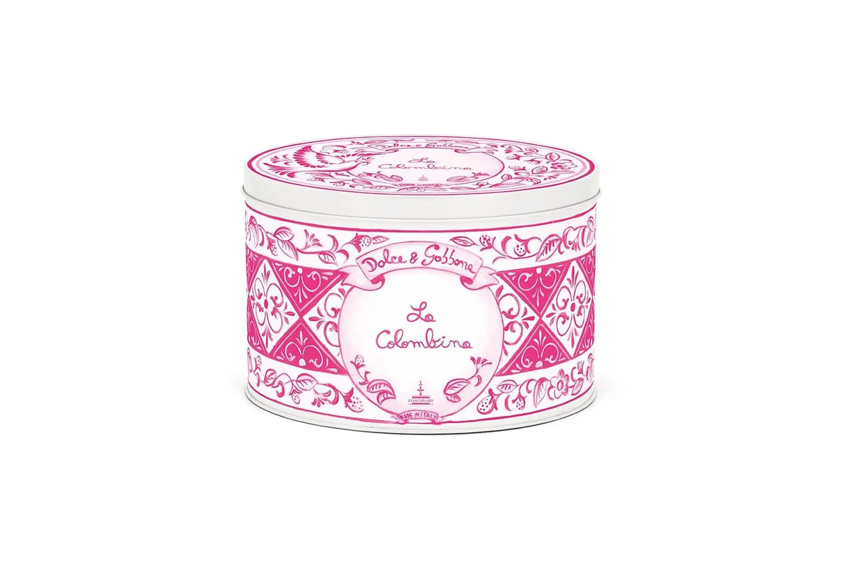 Colombina Fiasconaro in latta Dolce & Gabbana con essenza di mandarino e glassa di mandorle e pistacchio decorata con zucchero e pistacchio , 100 gr Fiasconaro