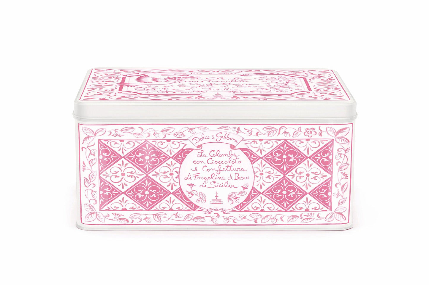 Colomba Fiasconaro in latta Dolce & Gabbana con Cioccolato e Confettura di fragoline di bosco di Sicilia, 1 Kg Fiasconaro