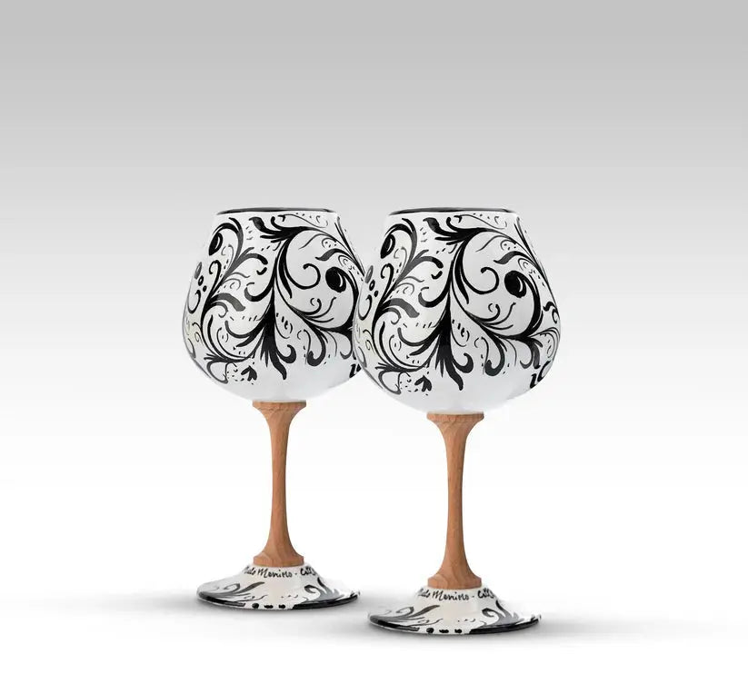 Volute Goblet in Artistic Ceramics from Caltagirone, various colors Ceramica Food in Sicily Pair of Black Goblets