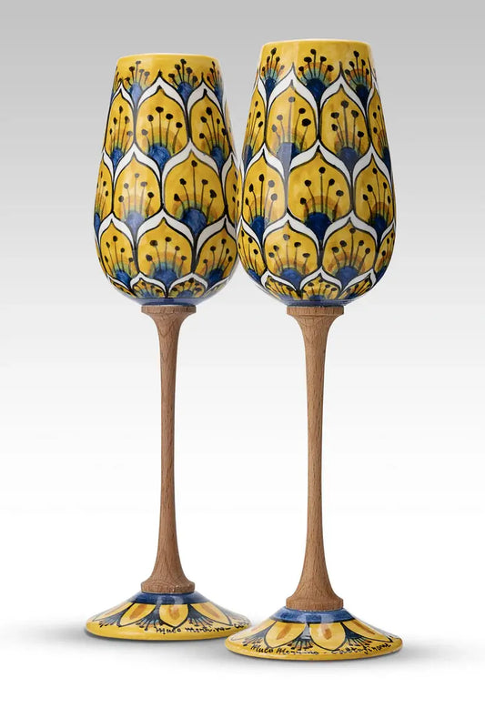 Coppia Flute decoro Pavone in Ceramica Artistica di Caltagirone Ceramica Food in Sicily