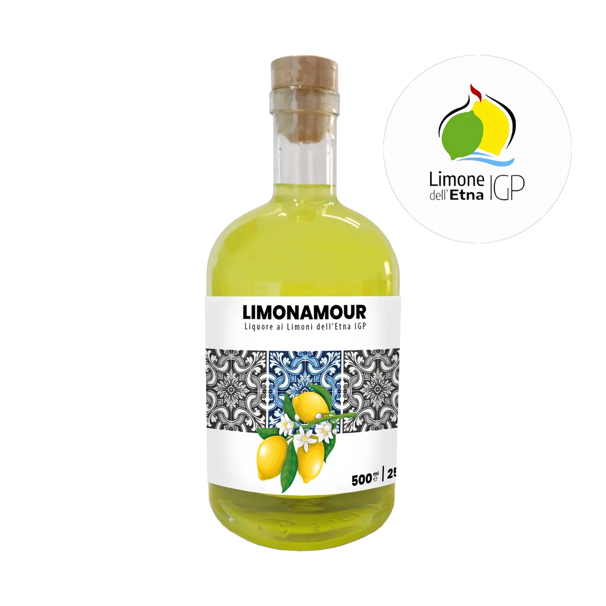 Limoncello con Etna IGP Limón "Limonamour" Línea Premium, varios formatos Distillerie dell'Etna F.lli Russo