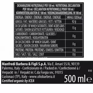 Confezione 6 Bottiglie Olio Extravergine di Oliva Biologico- LINEA LORENZO N. 1 D.O.P. "Valli Trapanesi", 500 ml x 6 Premiati Oleifici Barbera