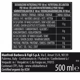 Pack of 6 Bottles of Organic Extra Virgin Olive Oil - LORENZO LINE N. 1 D.O.P. "Valli Trapanesi", 500 ml x 6 Award-winning Oleifici Barbera
