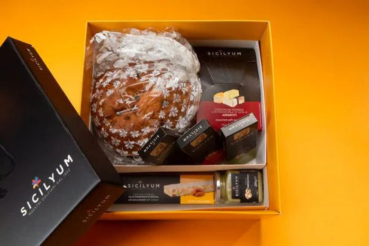Caja de regalo navideña "clásica" con 7 productos sicilianos de alta calidad, Sicilyum Food in Sicily