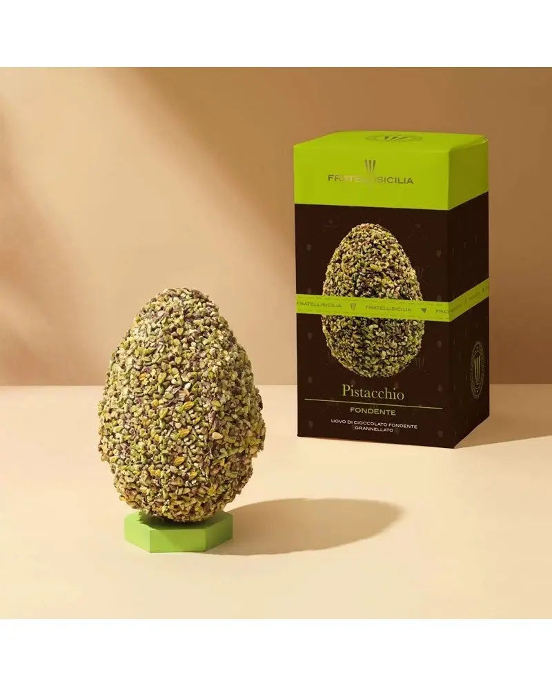 Uovo di cioccolato fondente ricoperto di granella di pistacchi, Fratelli Sicilia, 400g (Copia) Fratelli Sicilia