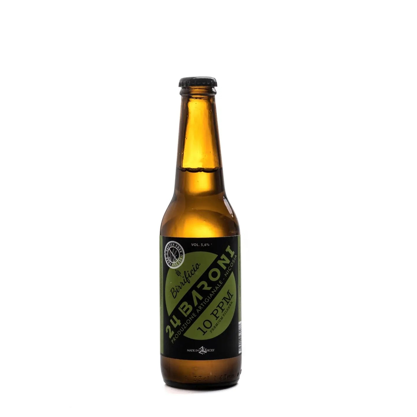 Cerveza artesanal Premium Pilsner sin gluten Birra 24 Baroni 33 CL