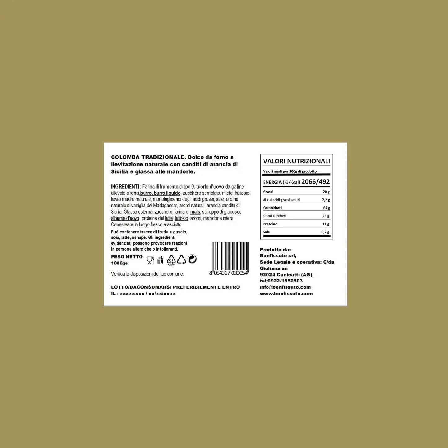 Colomba Bonfissuto Tradizionale. Bonfissuto