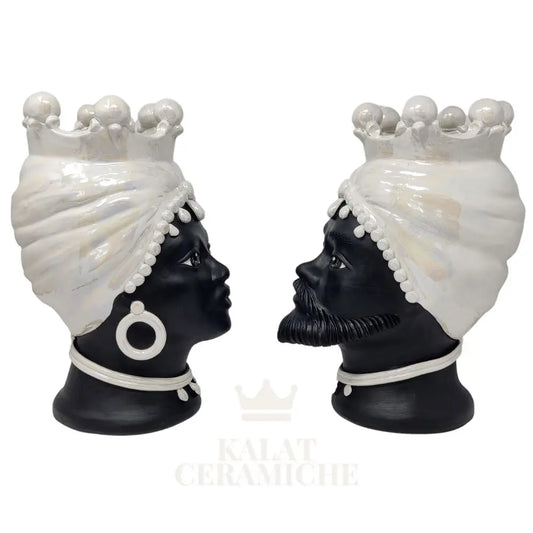 Coppia Testa di Moro in madreperla, Ceramica artistica di Caltagirone, h 35 cm Ceramica Food in Sicily