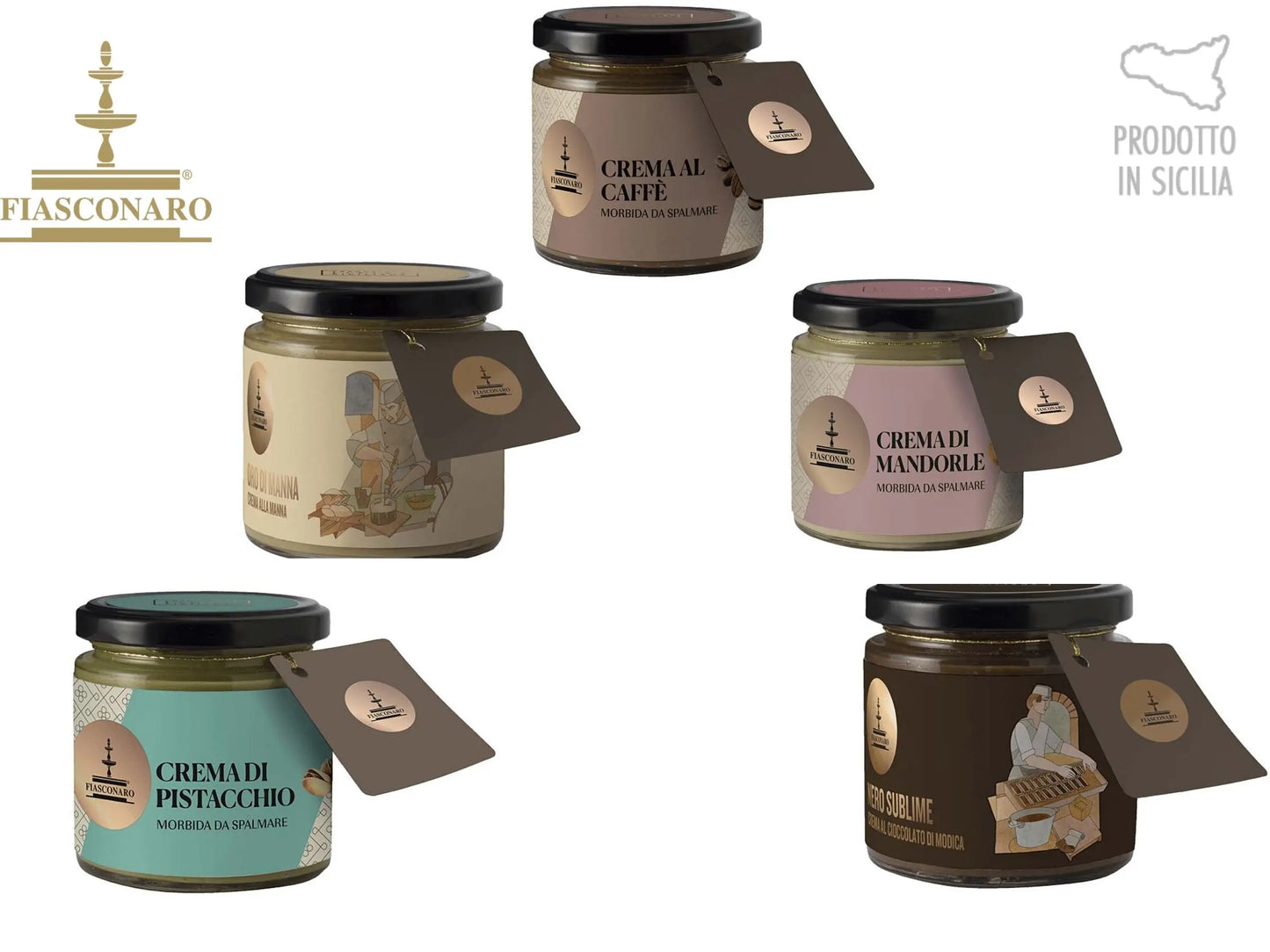 5 x Creme dolci spalmabili Fiasconaro Confetture e Creme spalmabili Fiasconaro