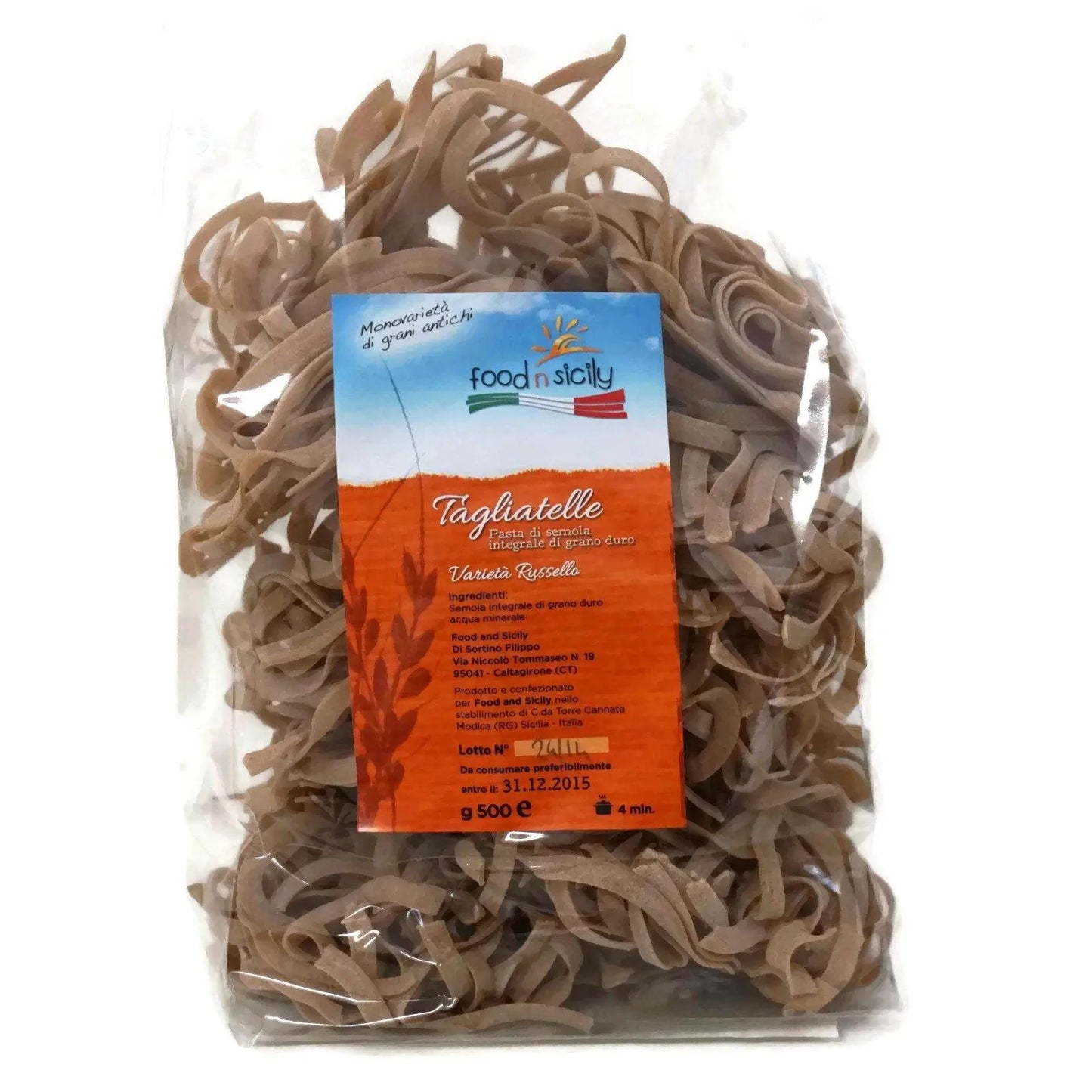 Pasta artigianale "Tagliatelle integrali" trafilate al bronzo di grano duro Timilia, 500 gr pasta Food in Sicily