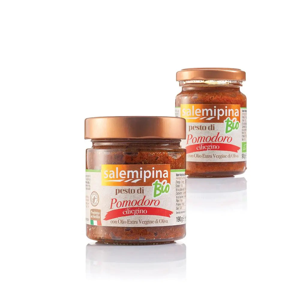 Pesto Siciliano di pomodorino ciliegino da agricoltura biologica, 190 grammi Pesto Salemipina