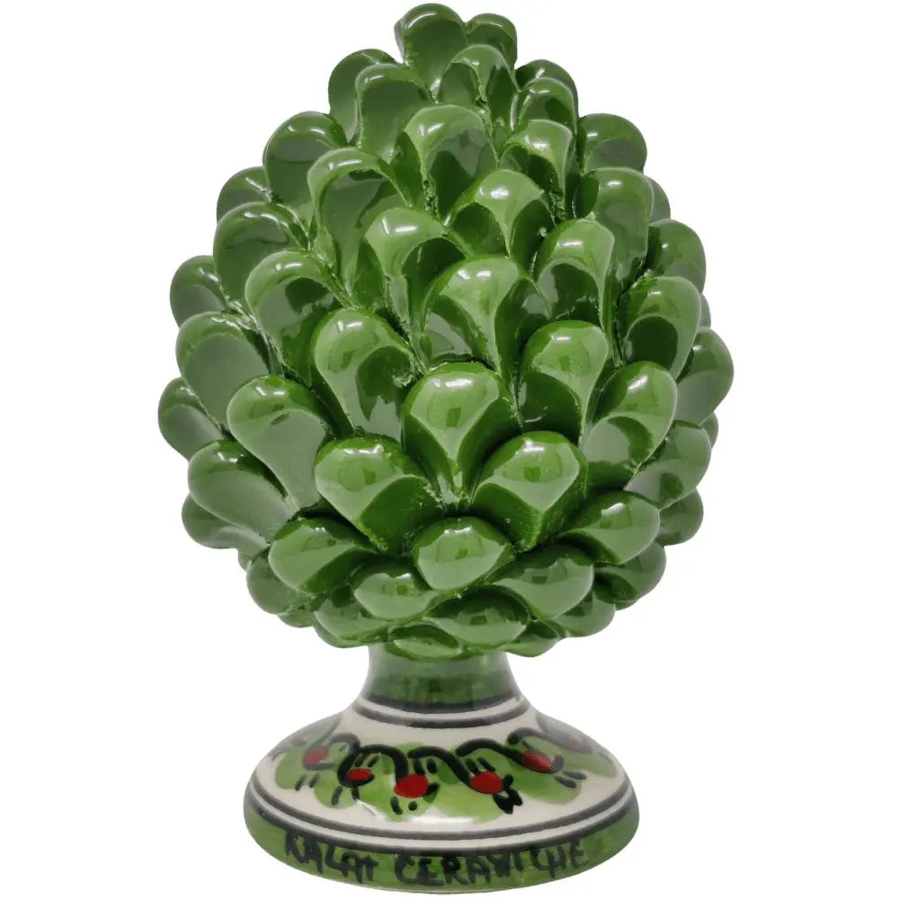 Pigna Verde Foglia di Carrubo in Ceramica artistica di Caltagirone, h 15 cm Ceramica Kalat Ceramiche