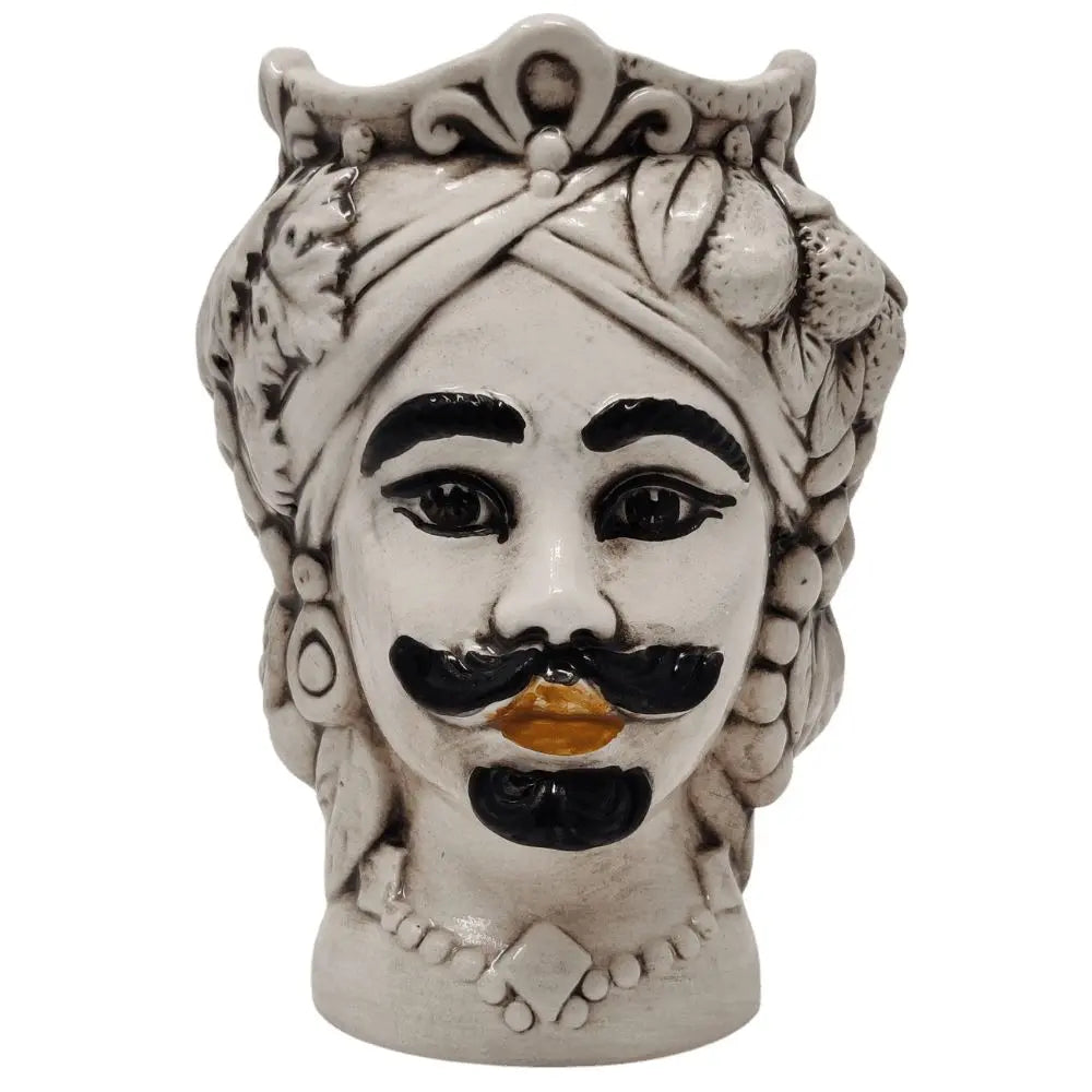 Testa di Moro, Uomo, Bianco, Kalat Ceramiche, h 13 cm Ceramica Kalat Ceramiche