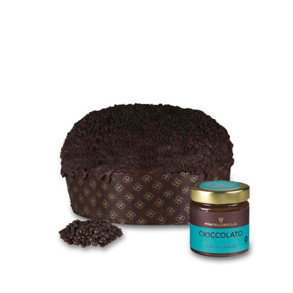 Panettone al cioccolato fondente con vasetto di crema di cioccolato fondente , Fratelli Sicilia, 1 Kg Fratelli Sicilia