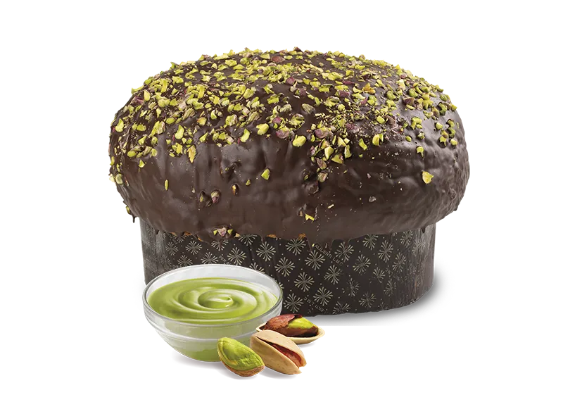 Panettone con crema al Pistacchio di Sicilia e ricoperto di Cioccolato fondente , Sicilyum, 1 Kg Sicilyum