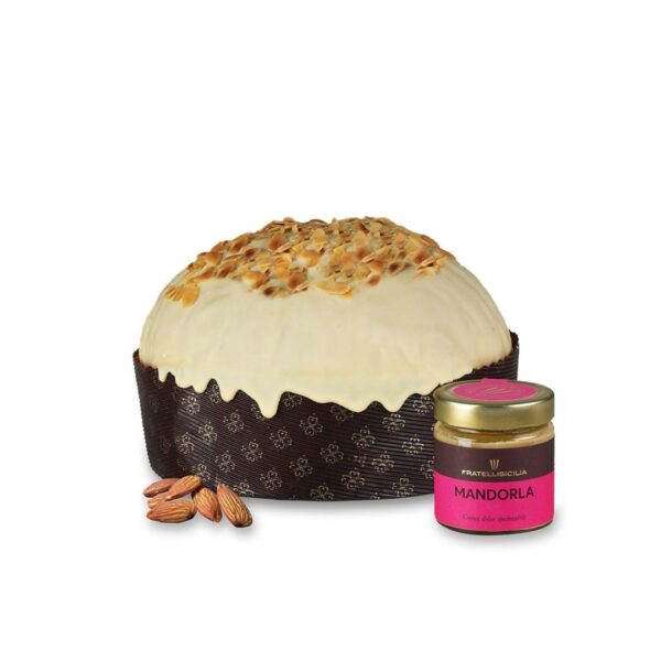 Panettone alla Mandorla  con vasetto di crema di mandorla , Fratelli Sicilia, 1 Kg Fratelli Sicilia