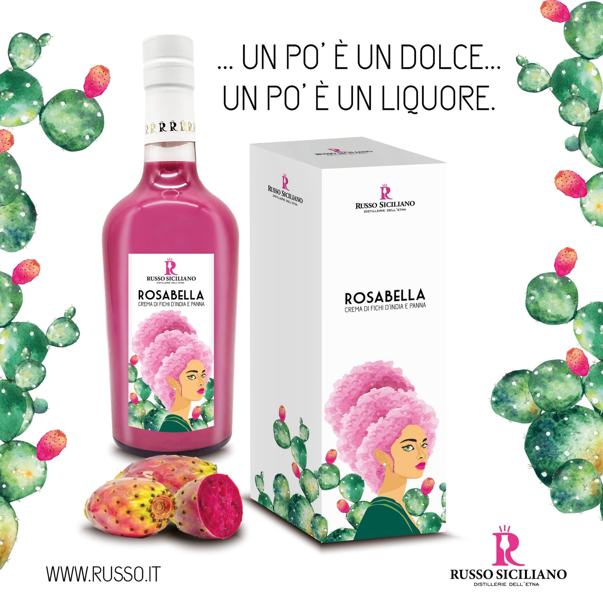Rosabella  – Crema di liquore al Ficodindia e Panna, 50 Cl Distillerie dell’Etna F.lli Russo