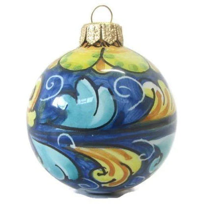 Palla di Natale,Ceramica di Caltagirone, Diametro 6 cm, vari decori, Kalat Ceramiche Ceramica Food in Sicily Decoro Blu e Giallo 