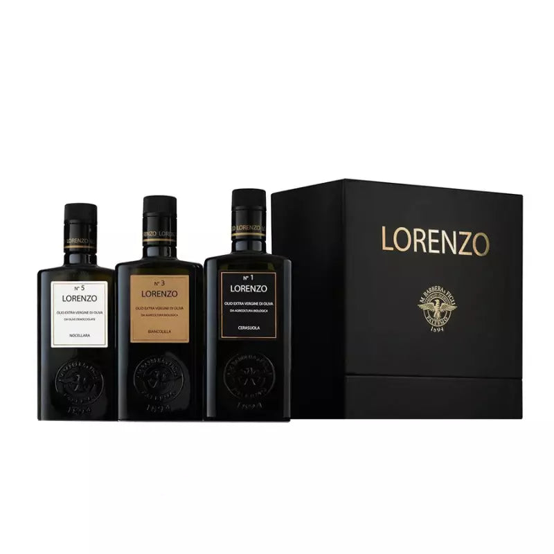 Geschenkpaket Extra Virgin Olivenöl oder die drei Lorenzo Barbera 500 ml x 3