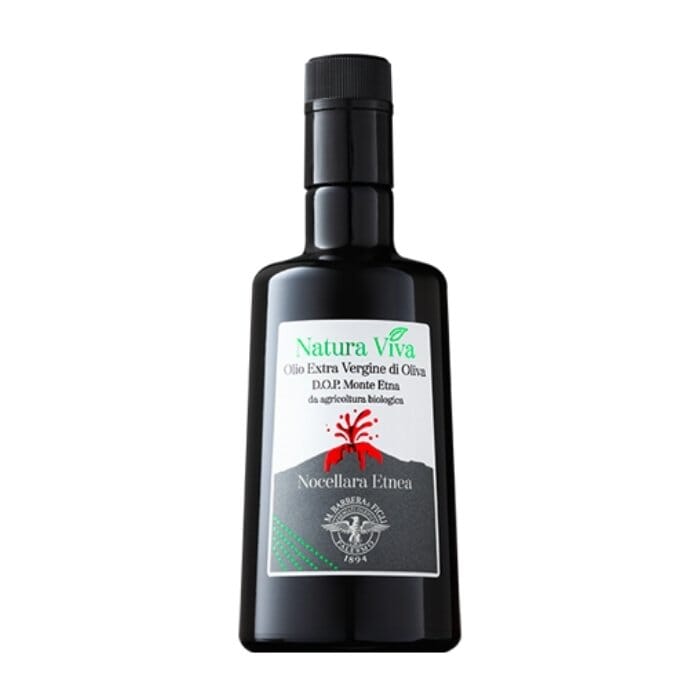 Olio Extra Vergine di Oliva NATURA VIVA, D.O.P. “Monte Etna” da agricoltura biologica, Linea Grand Gourmet, 500 ml, Premiati Oleifici Barbera Condimenti Premiati Oleifici Barbera 