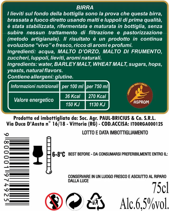 Paul Bricius Special Ale 6.5% vol due formati, 33 Cl e 75 Cl Paul Bricius