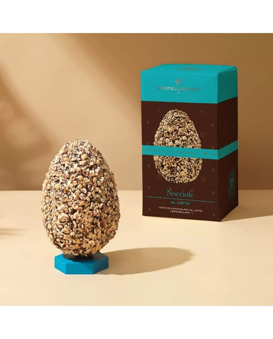 Milk chocolate egg covered with hazelnut grains, sicily brothers, 400g