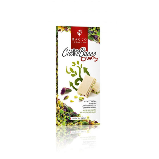 Tavoletta di cioccolato bianco e pistacchio Ciokkobacco Crunch, 100 gr Dolci tipici siciliani Bacco 