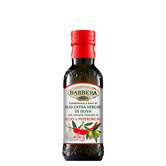 Olio Extravergine di Oliva aromatizzato aglio e peperoncino, 0,25 L Condimenti Premiati Oleifici Barbera 