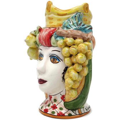 Testa di Moro in Ceramica artistica di Caltagirone, Donna, h 18 cm Ceramica Food in Sicily 