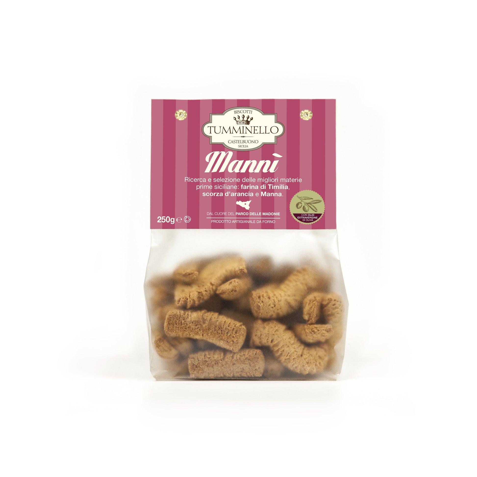 Mannì, Biscotti siciliani di grano antico Timilia, con manna e scorze d'arancia, 250 gr Dolci tipici siciliani Tumminello 