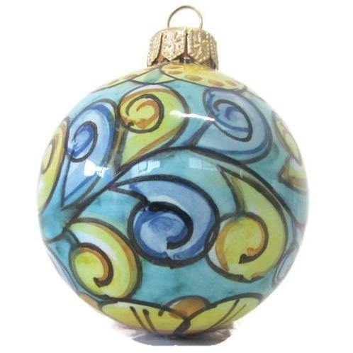 Palla di Natale,Ceramica di Caltagirone, Diametro 7 cm, vari colori Ceramica Food in Sicily Azzurra 