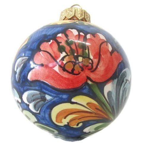 Palla di Natale,Ceramica di Caltagirone, Diam. 8 cm, vari colori Ceramica Food in Sicily Blu con fiore1 