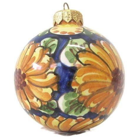 Palla di Natale,Ceramica di Caltagirone, Diam. 8 cm, vari colori Ceramica Food in Sicily Blu con margherita 