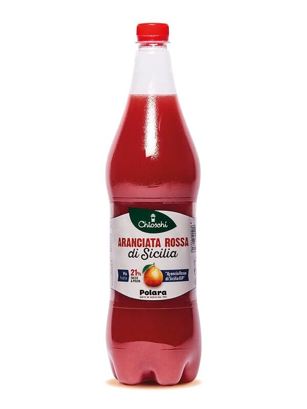 Aranciata rossa con il 18% di succo di Arancia rossa di Sicilia IGP, confezione da 6 Bottiglie da 1,25 Lt Bibite Polara 