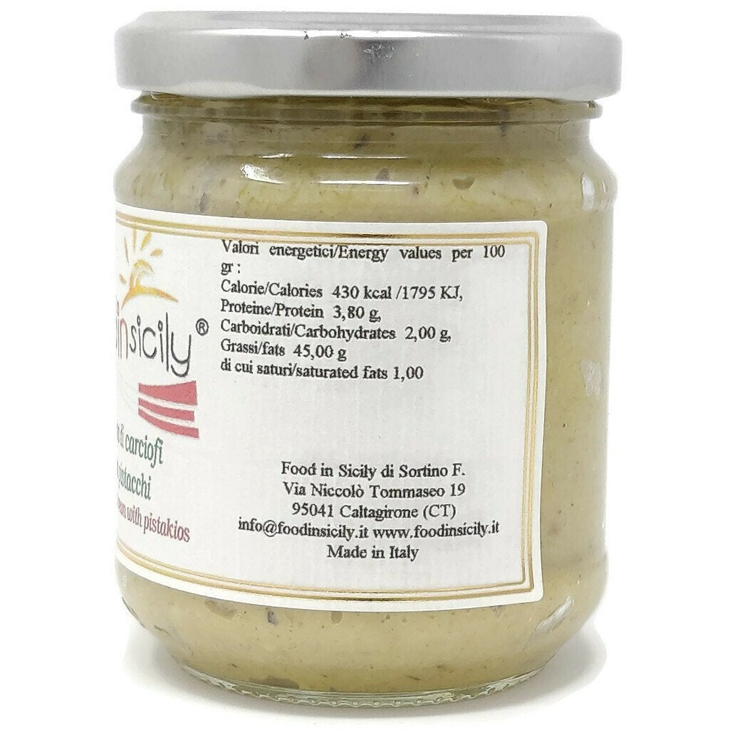 Crema di Carciofi e pistacchio, vasetto 190 grammi Condimenti Food in Sicily 