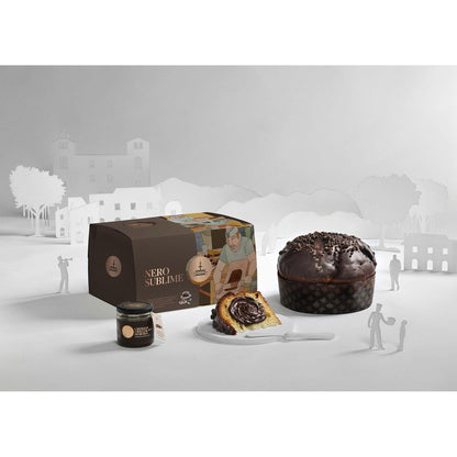 Confezione Natalizia "Borboni" con 10 prodotti tipici siciliani, idea regalo Natale 2021 Confezione regalo natalizia Food in Sicily Panettone Nero Sublime con cioccolato, purea di fragoline di bosco e vasetto di crema al cioccolato 