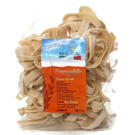 Pasta artigianale "Pappardelle integrali" trafilata al bronzo di grano duro Cappelli, 500 gr pasta Food in Sicily 