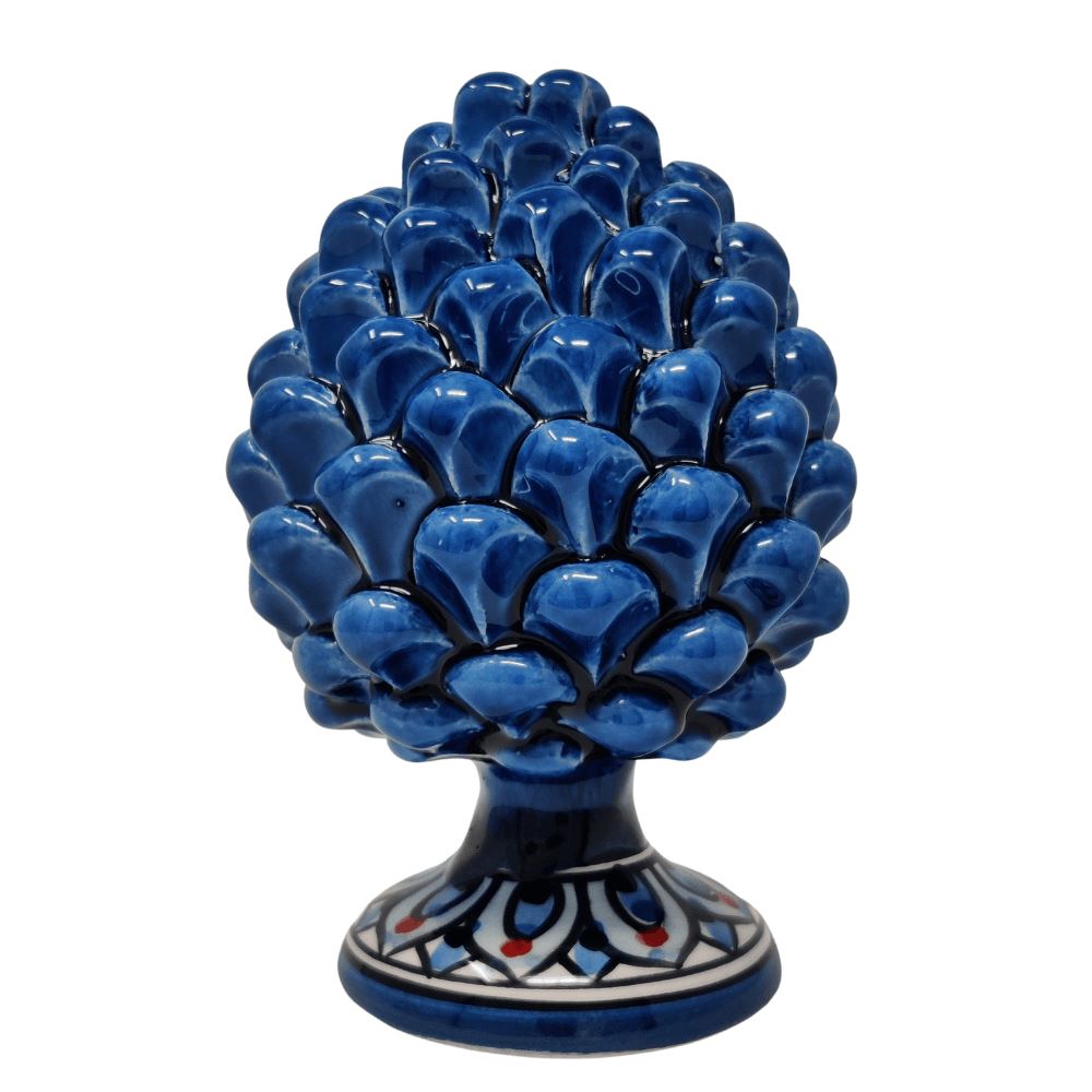 Cobalt blue pine cone in Artistic ceramic of Caltagirone, 15 cm