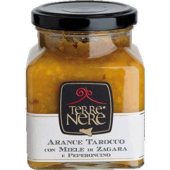 Marmellata di Arance Tarocco con Miele di Zagara e Peperoncino 240 gr Confetture e Creme spalmabili Terre Nere 