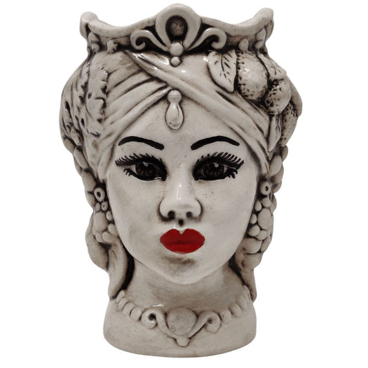 Testa di Moro, Donna, Bianco, Kalat Ceramiche, h 13 cm Ceramica Kalat Ceramiche 